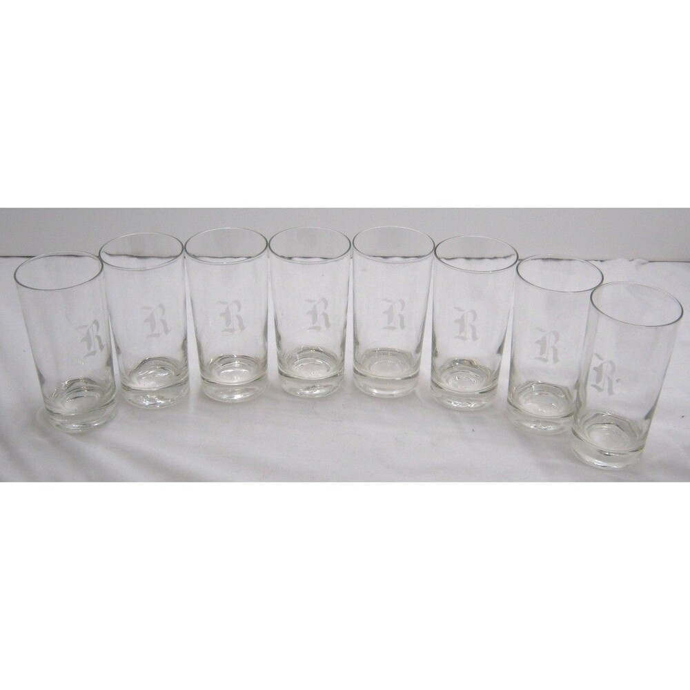 Vintage Hand Etched "R" Monogram Glasses - Set of 8